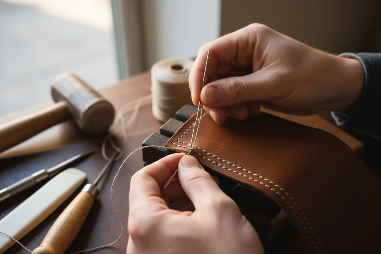 cuir cousu a la main